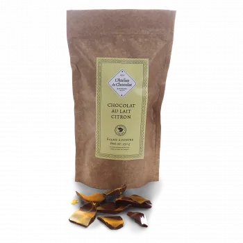 Éclats de chocolat au lait et citron artisanal gamme à pâtisser atelier du chocolat