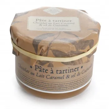 Pâte à tartiner artisanale chocolat au lait caramel et sel de Guérande