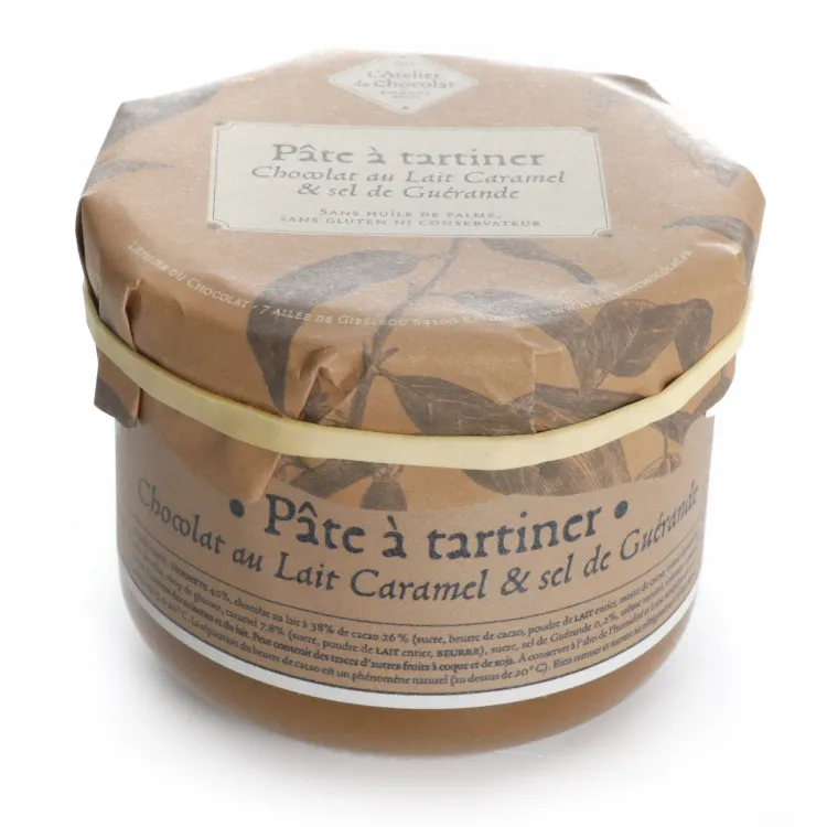 Pâte à tartiner artisanale chocolat au lait caramel et sel de Guérande