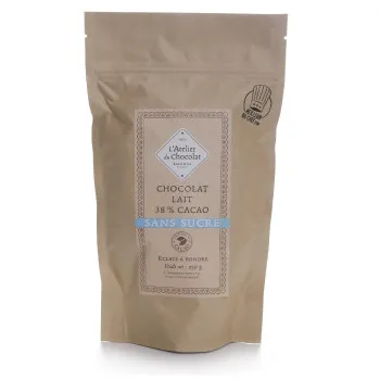 Éclats de chocolat au lait 38% de cacao sans sucre chocolat à pâtisser atelier du chocolat