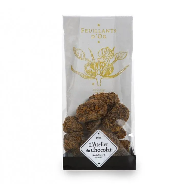 Feuillants d’Or chocolat praliné et crêpe dentelle, une gourmandise délicatement fondante et croustillante.