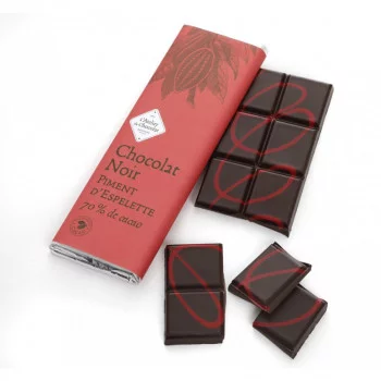 Boîte chocolat tout piment d’Espelette spécialités basques tablette de chocolat noir au piment d'espelette