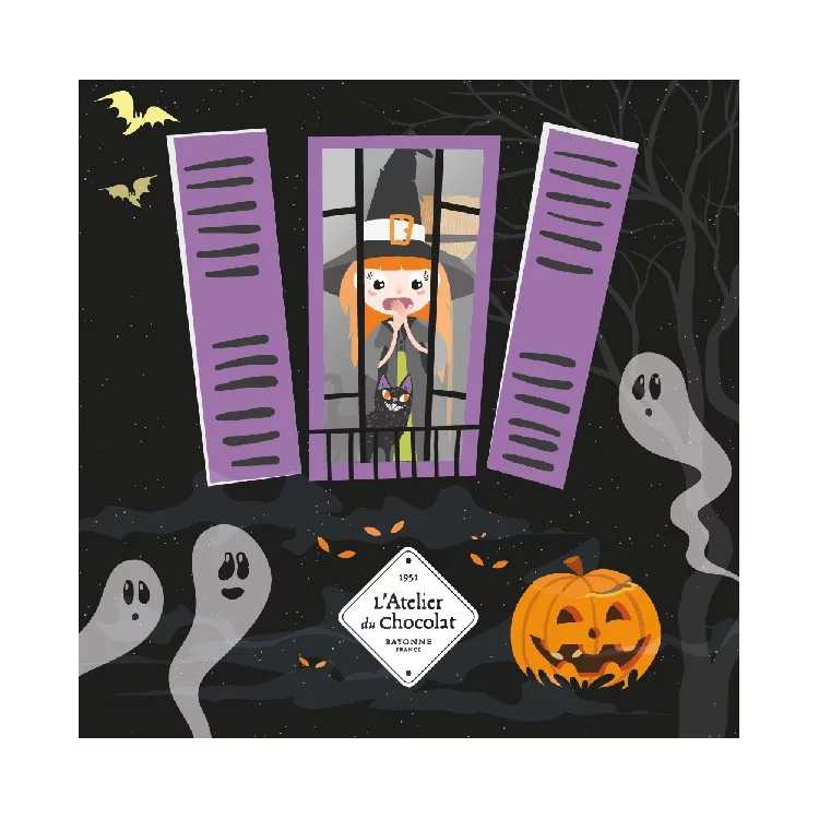 Coffret chauve-souris Halloween chocolat noir guimauve vanille chocolat coiffe sorcière halloween