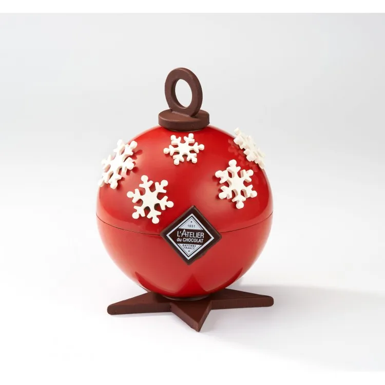 La boule bonbonnière chocolat noir de Noël garniture truffes Huallaga