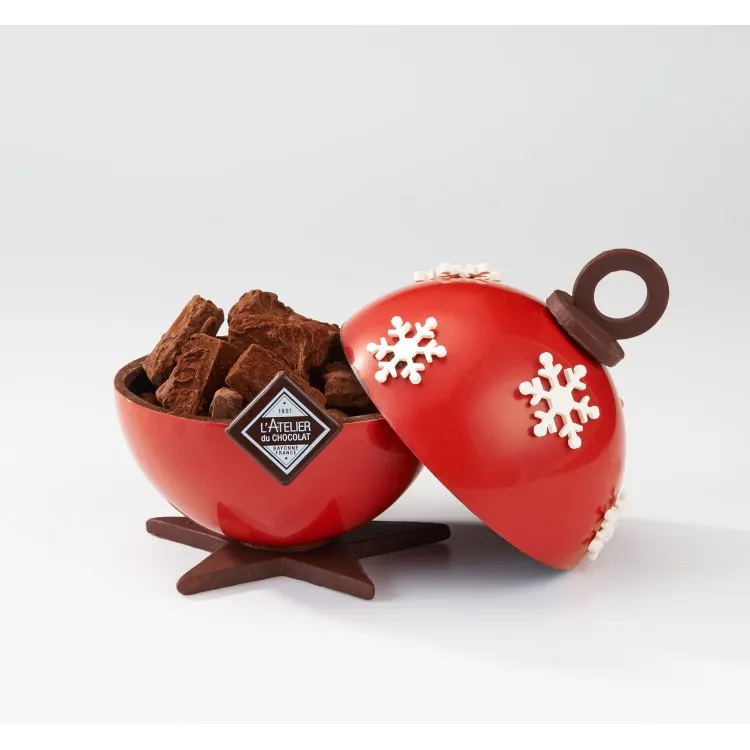 La boule bonbonnière chocolat noir de Noël garniture truffes Huallaga