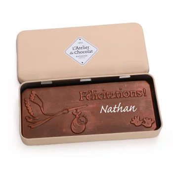 Plaque Naissance chocolat au lait personnalisable