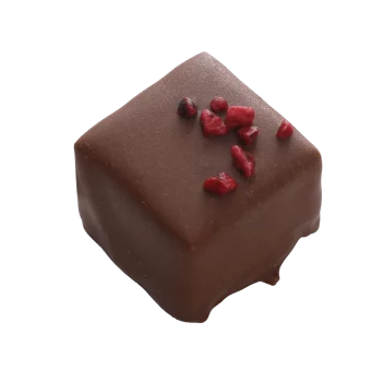 Boîte de chocolats Ilbarritz noir lait et sa bouchée fraise chocolat Octobre Rose découpe framboise