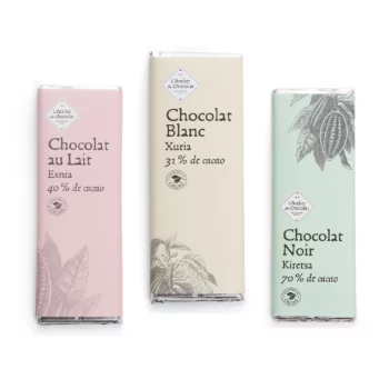 Trio tablettes chocolat noir lait blanc livraison chocolat basque d'exception atelier du chocolat