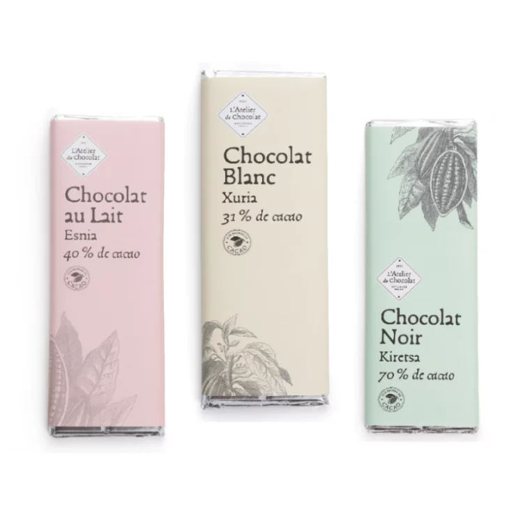 Trio tablettes chocolat noir lait blanc livraison chocolat basque d'exception atelier du chocolat