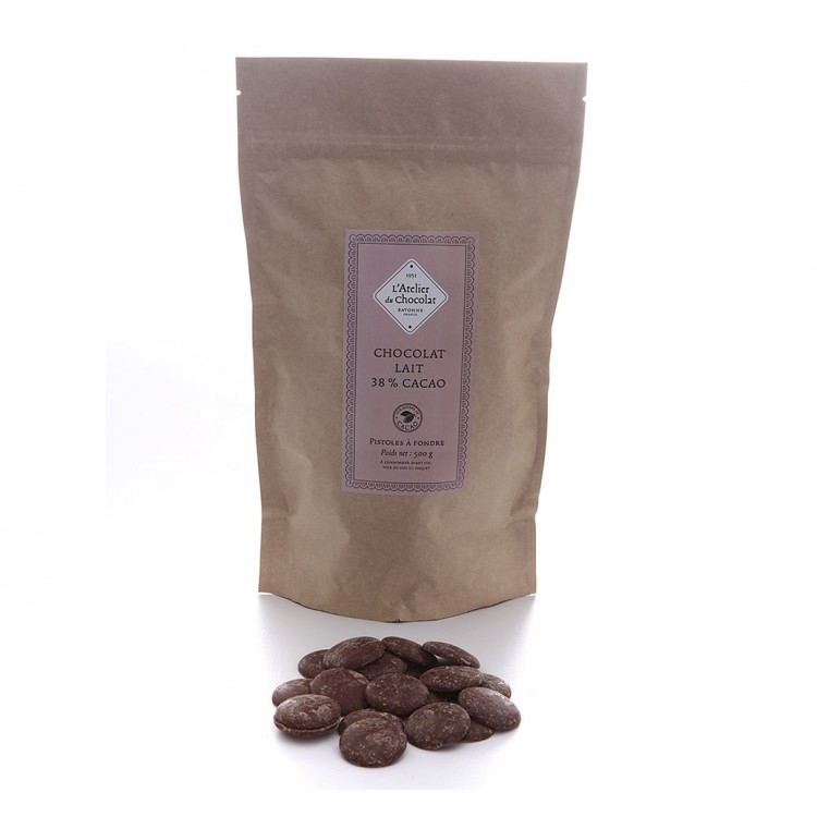 Pépites de chocolat au lait 38% de cacao gamme à pâtisser chocolat artisanal atelier du chocolat