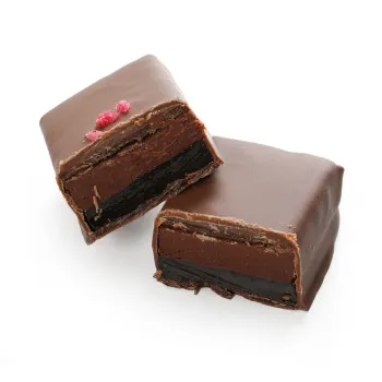 Bouchée ganache framboise pâte de fruit litchi chocolat