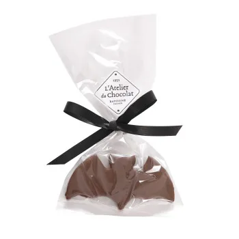 Bouchée chauve-souris chocolat au lait praliné et sucre pétillant Halloween emballage