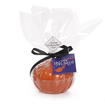 Citrouille Chocolat Blanc Halloween garnie de Feuillants d'Or