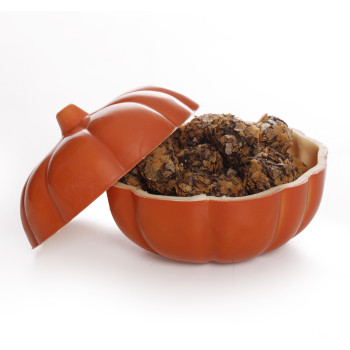 Citrouille Chocolat Blanc Halloween garnie de Feuillants d'Or