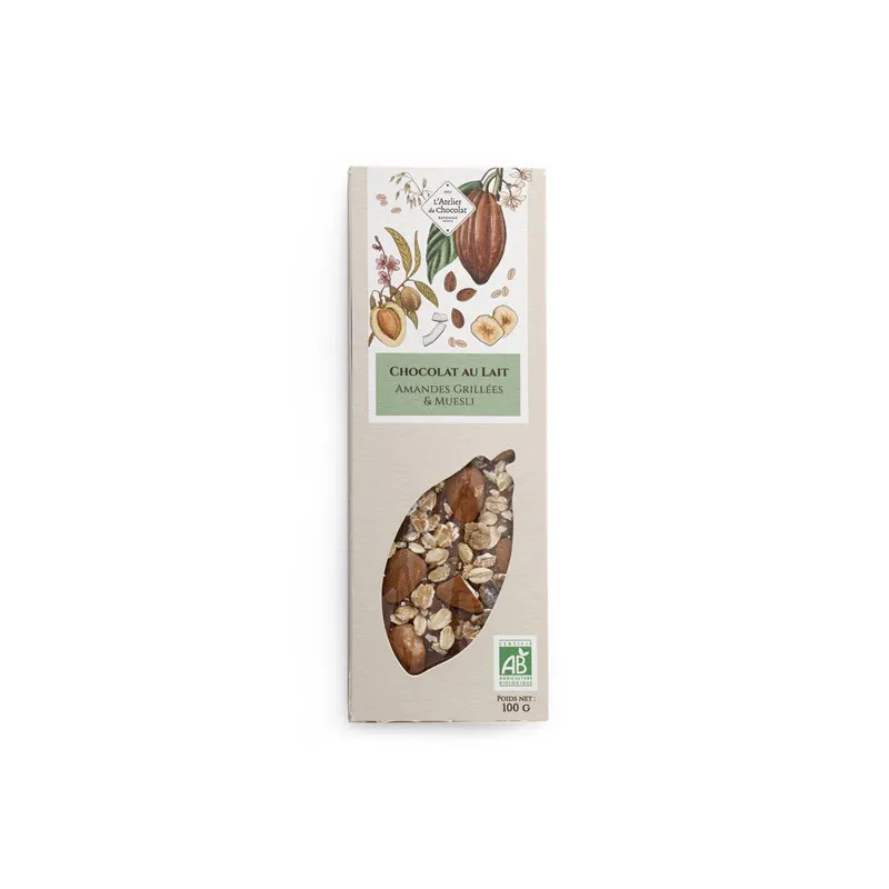 Tablette lait amandes muesli chocolat bio