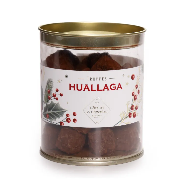 Cylindre truffes chocolat extra noir livraison chocolats de Noël cadeau gourmand et artisanal de fin d'année