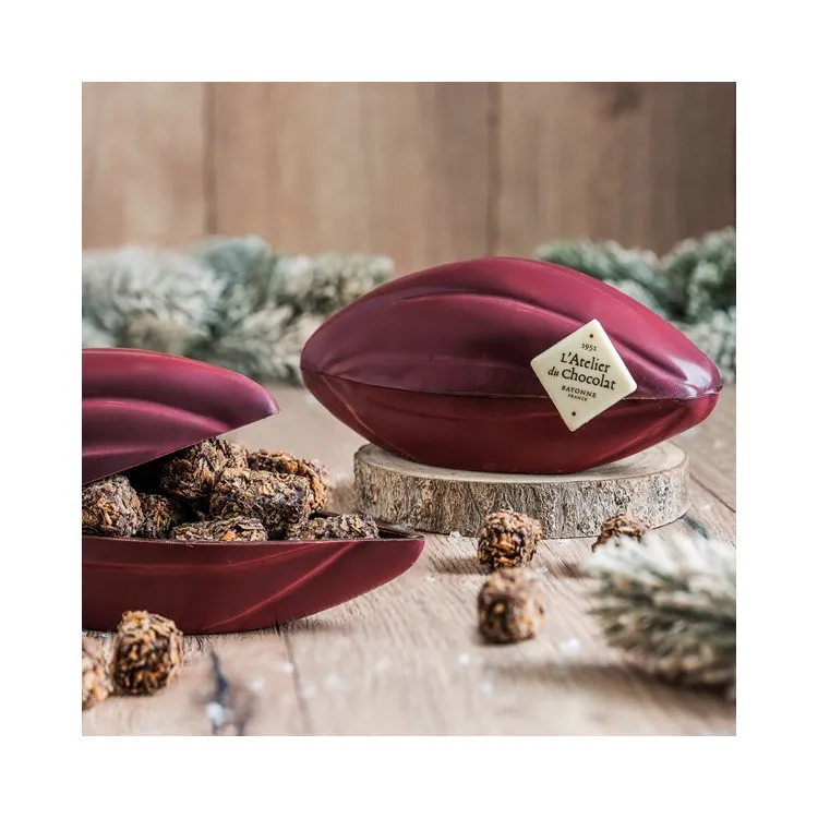 CABOSSE GARNIE DE FEUILLANTS D'OR LIVRAISON CHOCOLATS NOËL MOULAGE CADEAU ORIGINAL JOYEUSES FETES