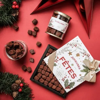 Cylindre truffes chocolat extra noir livraison chocolats de Noël cadeau gourmand et artisanal de fin d'année