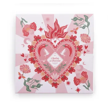 Coffret dégustation chocolat et pâtes de fruits collection inédite Saint-Valentin emballage