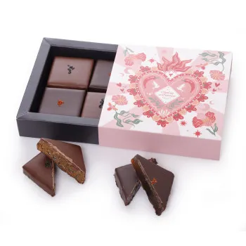 Coffret dégustation chocolat et pâtes de fruits collection inédite Saint-Valentin découpe