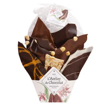 Coffret cadeau pétillant chocolats champagne bouquet de chocolat artisanal assortiment feuilles de chocolat