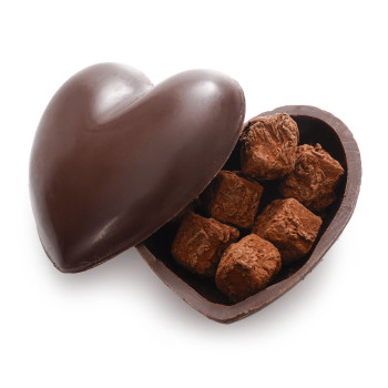 Moulage coeur chocolat noir garni de truffes caramel