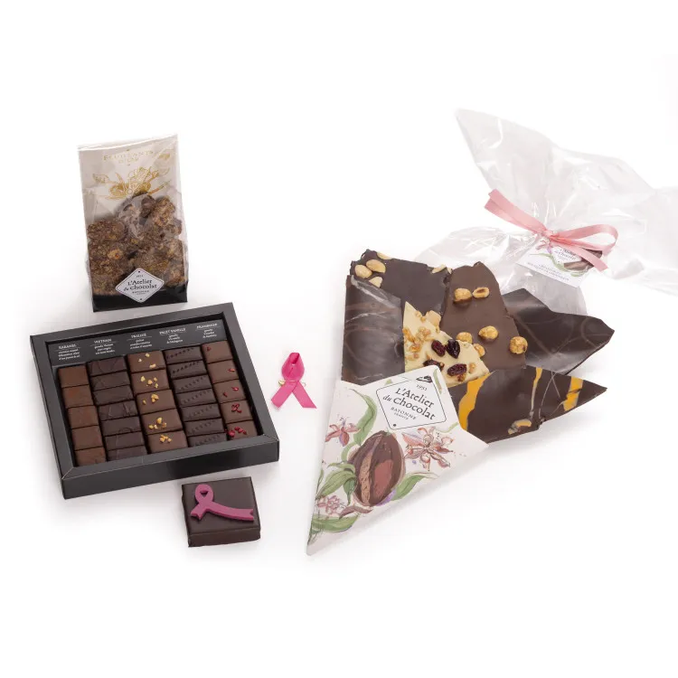 Composition douceurs en rose chocolats Octobre Rose achat solidaire