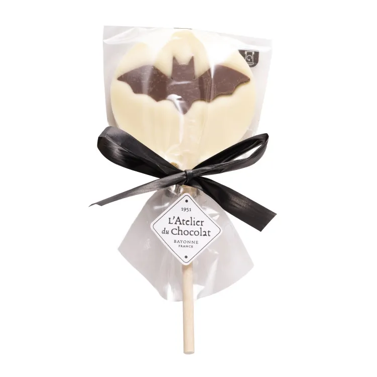 sucette chauve souris au chocolat blanc chocolats halloween emballage