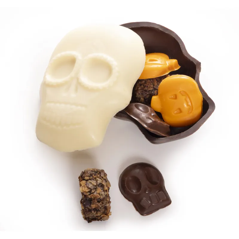Moulage tête de mort calavera en chocolat pour Halloween