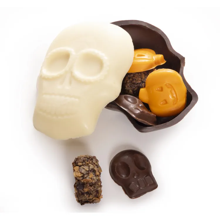 Coffret cadeau Calaca cacao livraison rapide chocolats Halloween atelier du chocolat chocolats enfants halloween
