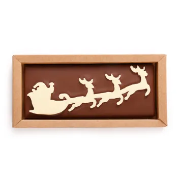 TABLETTE FOURRÉE DE NOËL PERE NOEL TRAINEAU RENNES CHOCOLAT AU LAIT PRALINÉ CACAHUETE