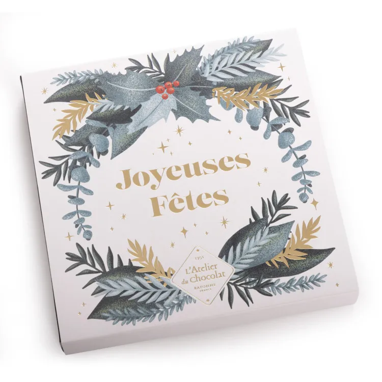 BOÎTE DE CHOCOLATS ILBARRITZ EXTRA NOIR ET SON CARRÉ MEILLEURS VOEUX NOIR