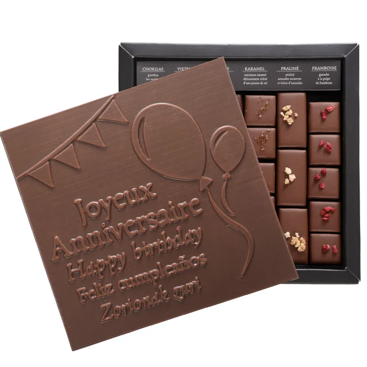 Boîte de chocolats noir lait Ilbarritz Joyeux anniversaire lait