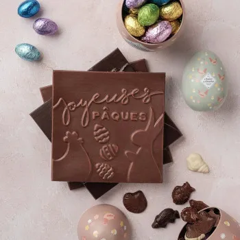 carré de chocolat noir ou lait joyeuses paques livraison meilleur chocolat de paques atelier du chocolat