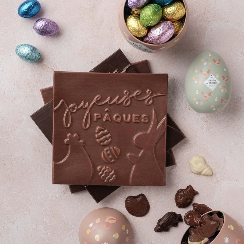 carré de chocolat noir ou lait joyeuses paques livraison meilleur chocolat de paques atelier du chocolat