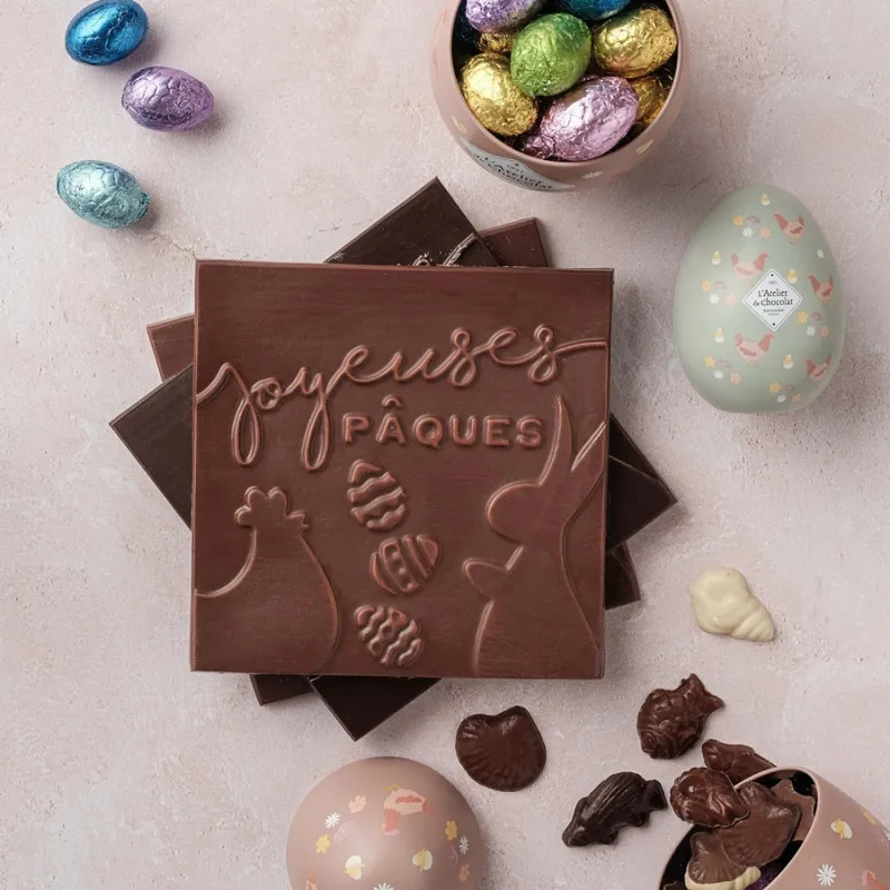 carré de chocolat noir ou lait joyeuses paques livraison meilleur chocolat de paques atelier du chocolat