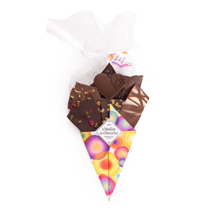 Bouquet de Chocolat Bonne Fête Maman et sa bouchée coeur praline noir