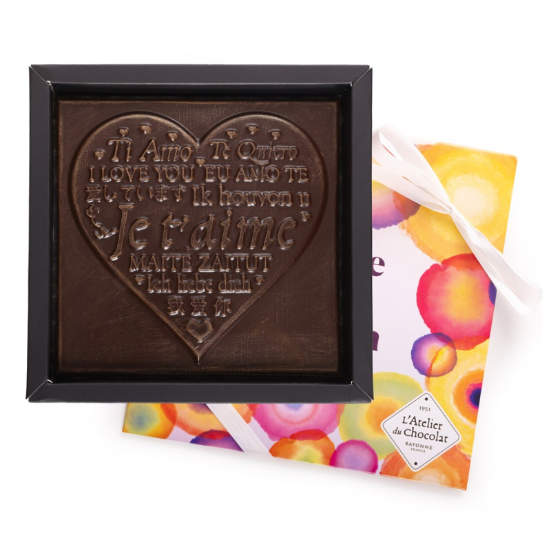 Carré cœur en chocolat noir ou lait Je t’aime Bonne fête maman livraison express chocolats fête des mères