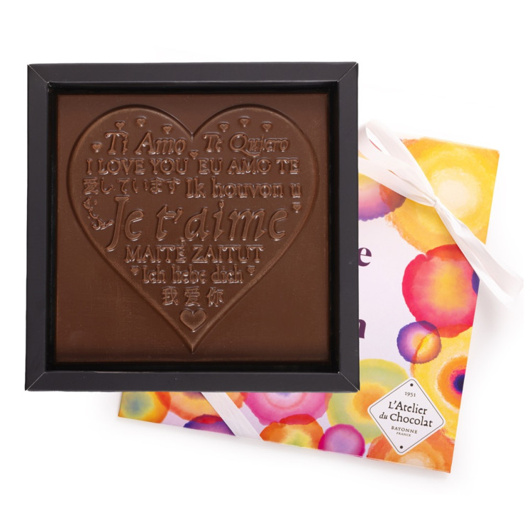 Carré cœur en chocolat noir ou lait Je t’aime Bonne fête maman livraison express chocolats fête des mères