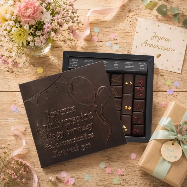 Boîte de chocolats extra noir Ilbarritz Joyeux Anniversaire noir