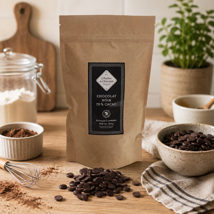 pistoles chocolat noir 70 % de cacao dessert artisanal