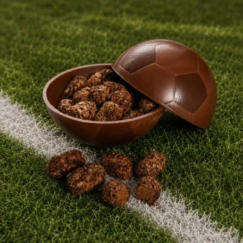 Ballon de Football Chocolat moulage ballon en chocolat artisanal garniture feuillants or