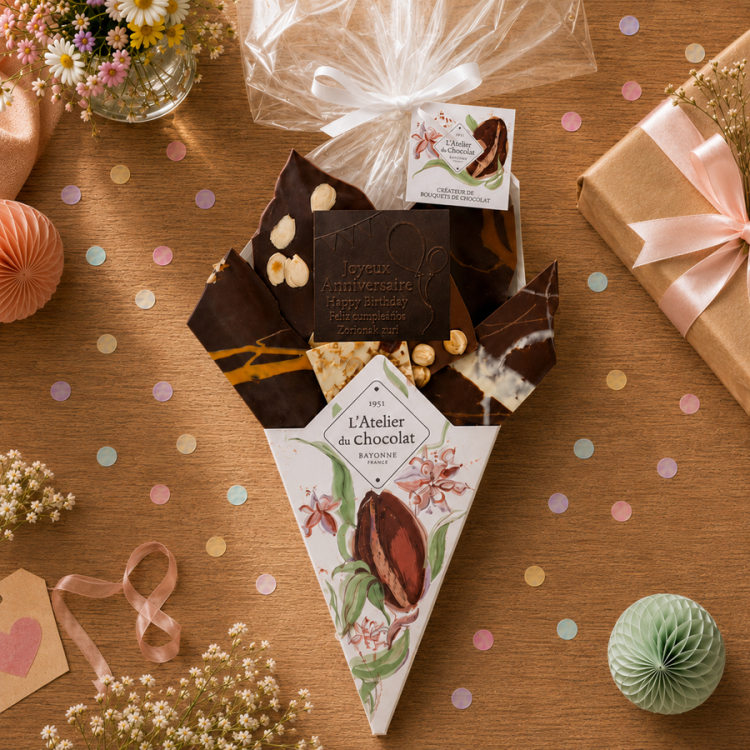 Bouquet de chocolat Joyeux anniversaire livraison express cadeau chocolat anniversaire atelier du chocolat