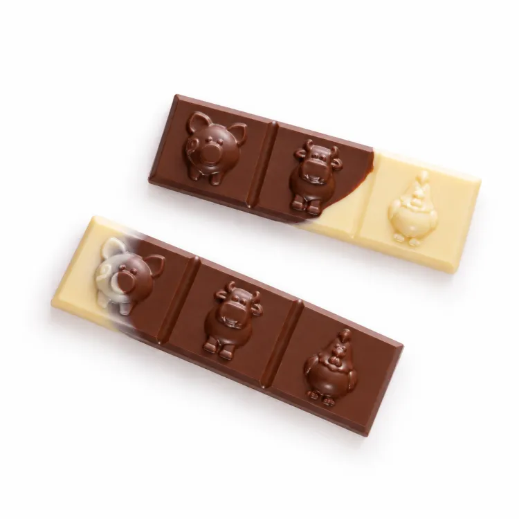 Barre Animaux de la Ferme en chocolat au lait et chocolat blanc pour les enfants