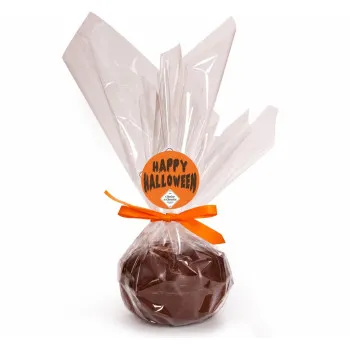 Moulage citrouille chocolat au lait garni de guimauves et fritures Halloween emballage orange