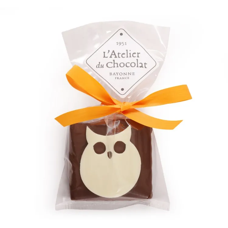 bouchée hibou praliné pétillant enrobage chocolat au lait chocolats halloween emballage