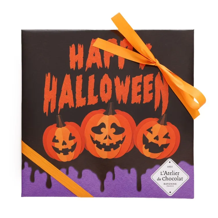 Boîte de chocolats extra noir Ilbarritz Halloween coiffe trois citrouilles