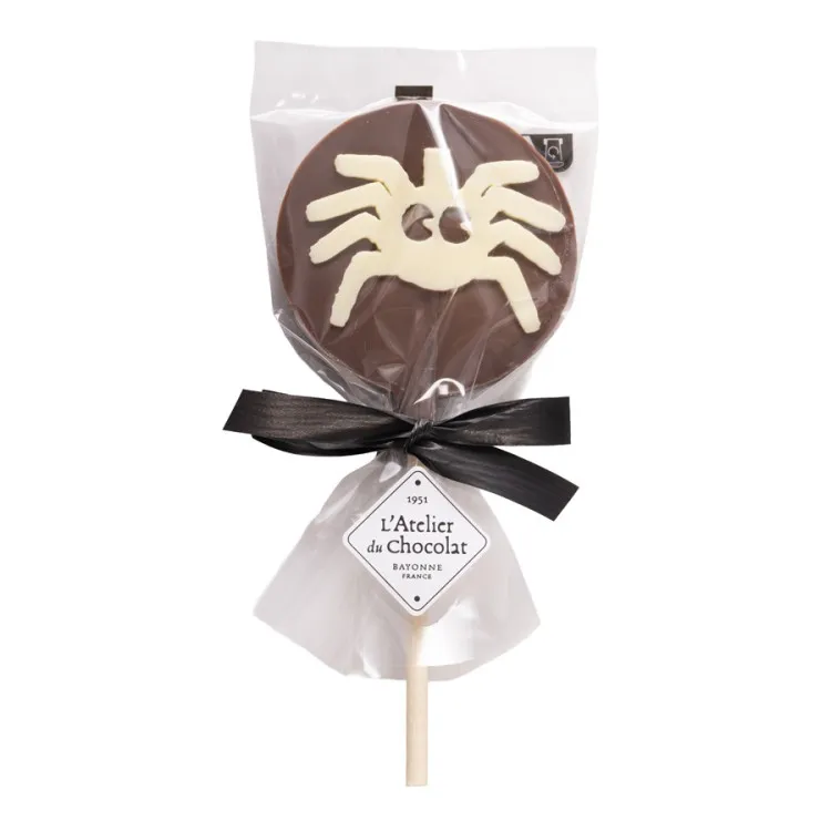 sucette chocolat au lait araignée friandises halloween emballage