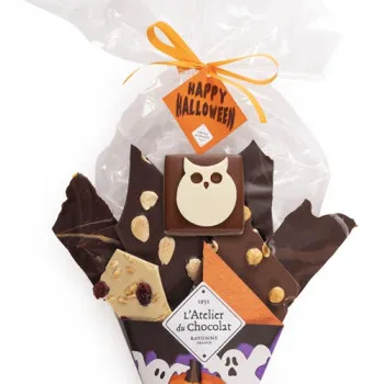 Bouquet de Chocolat® Halloween chocolat noir blanc lait bouchée Hibou praliné pétillant 240g