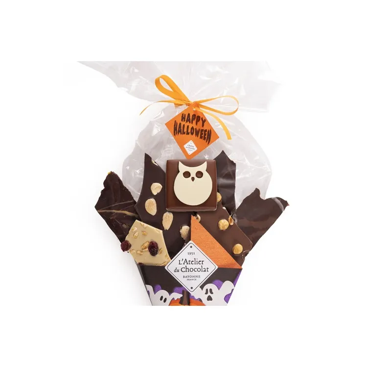 Bouquet de Chocolat® Halloween chocolat noir blanc lait bouchée Hibou praliné pétillant 240g